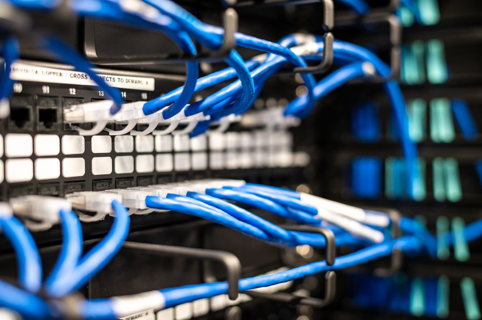 Network switch with patch cables in a data center rack